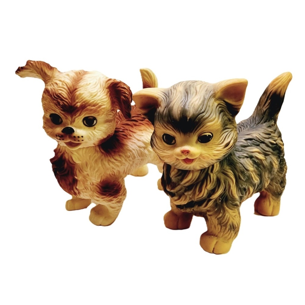 Vintage Pair of 60s Edward Mobley Squeaky Rubber Dog AND Cat
